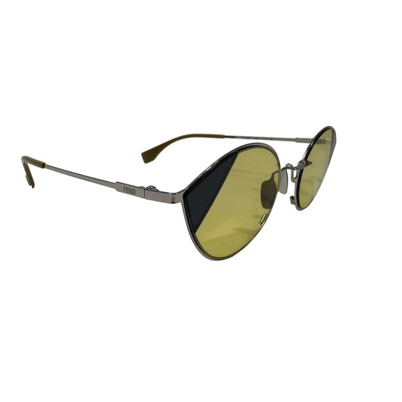 FENDI Cut Cat Eye Sunglasses in Silver With Yellow Tint